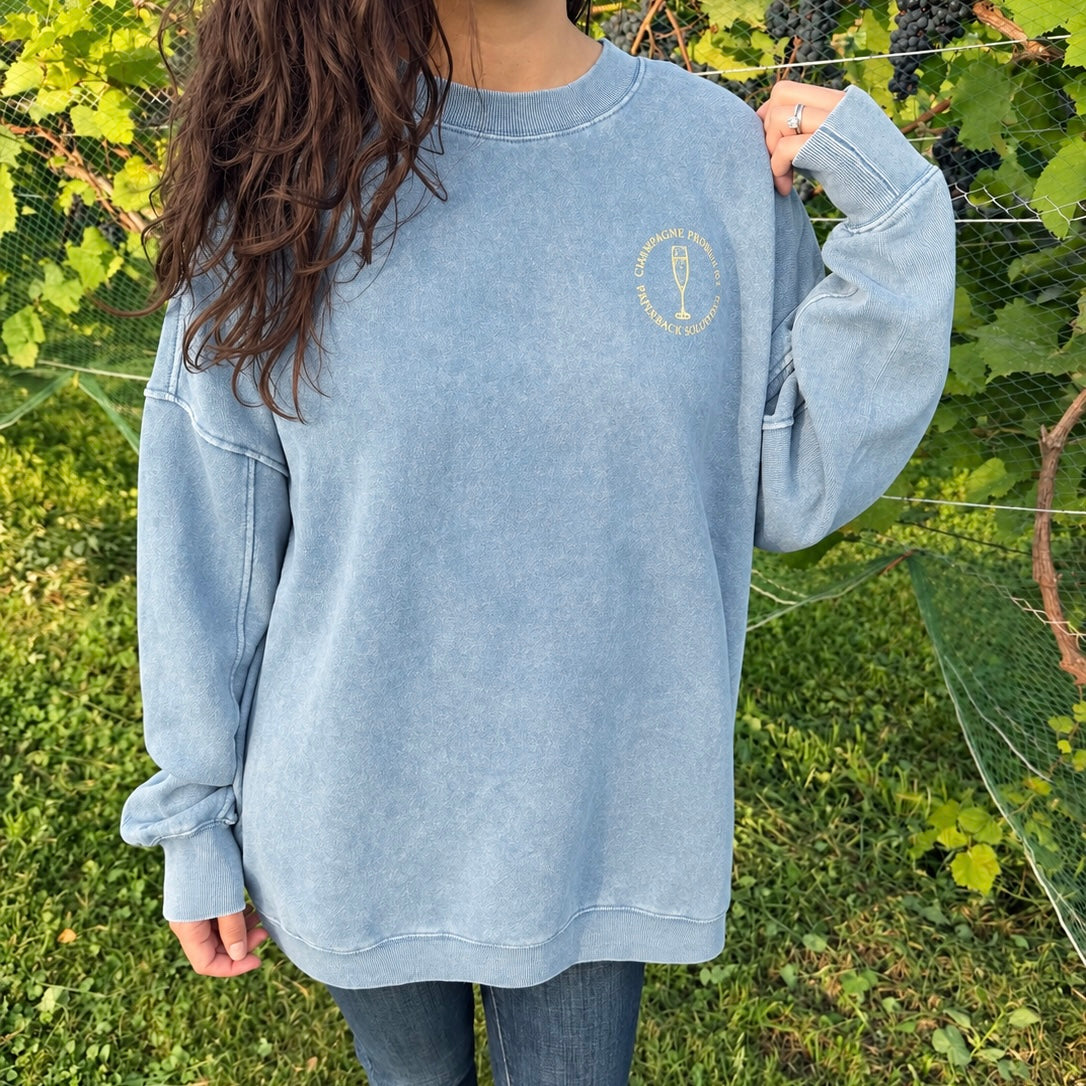 Champagne Problems and Paperback Solutions Crewneck (Vintage Blue)