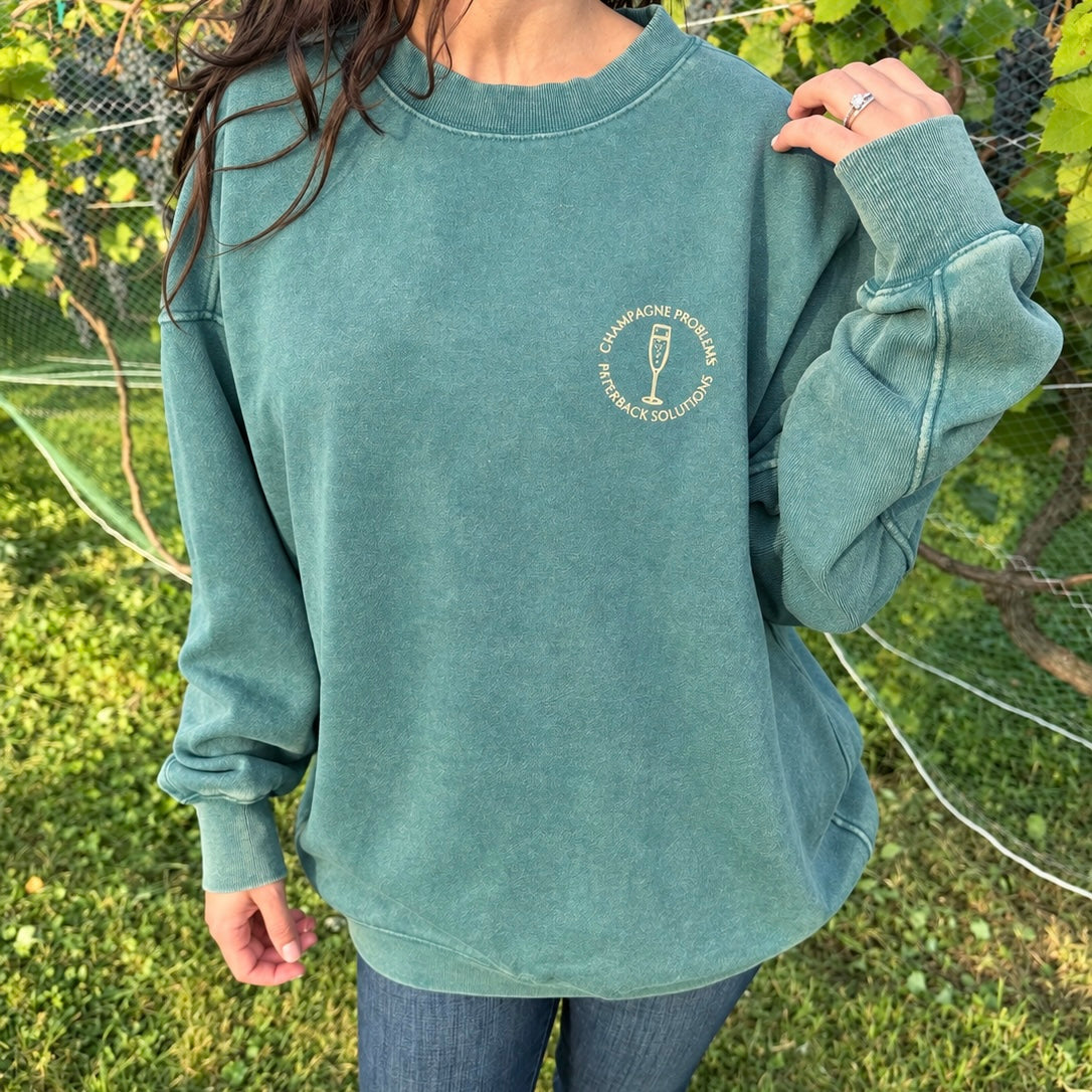 Champagne Problems and Paperback Solutions Crewneck (Vintage Green)