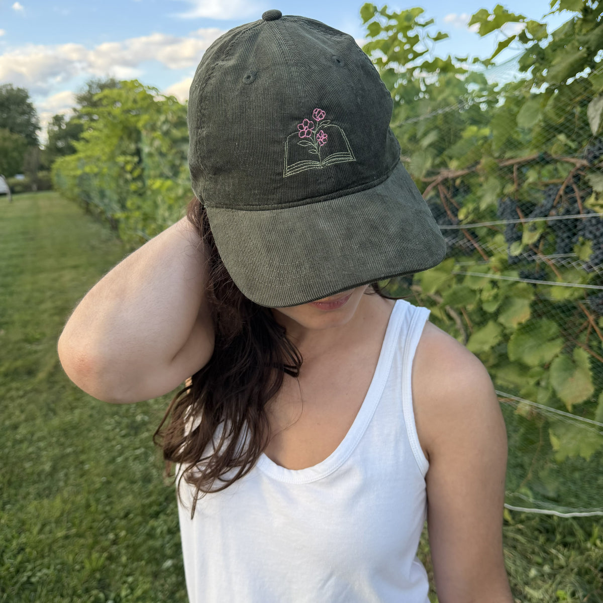 Floral Book Corduroy Baseball Hat